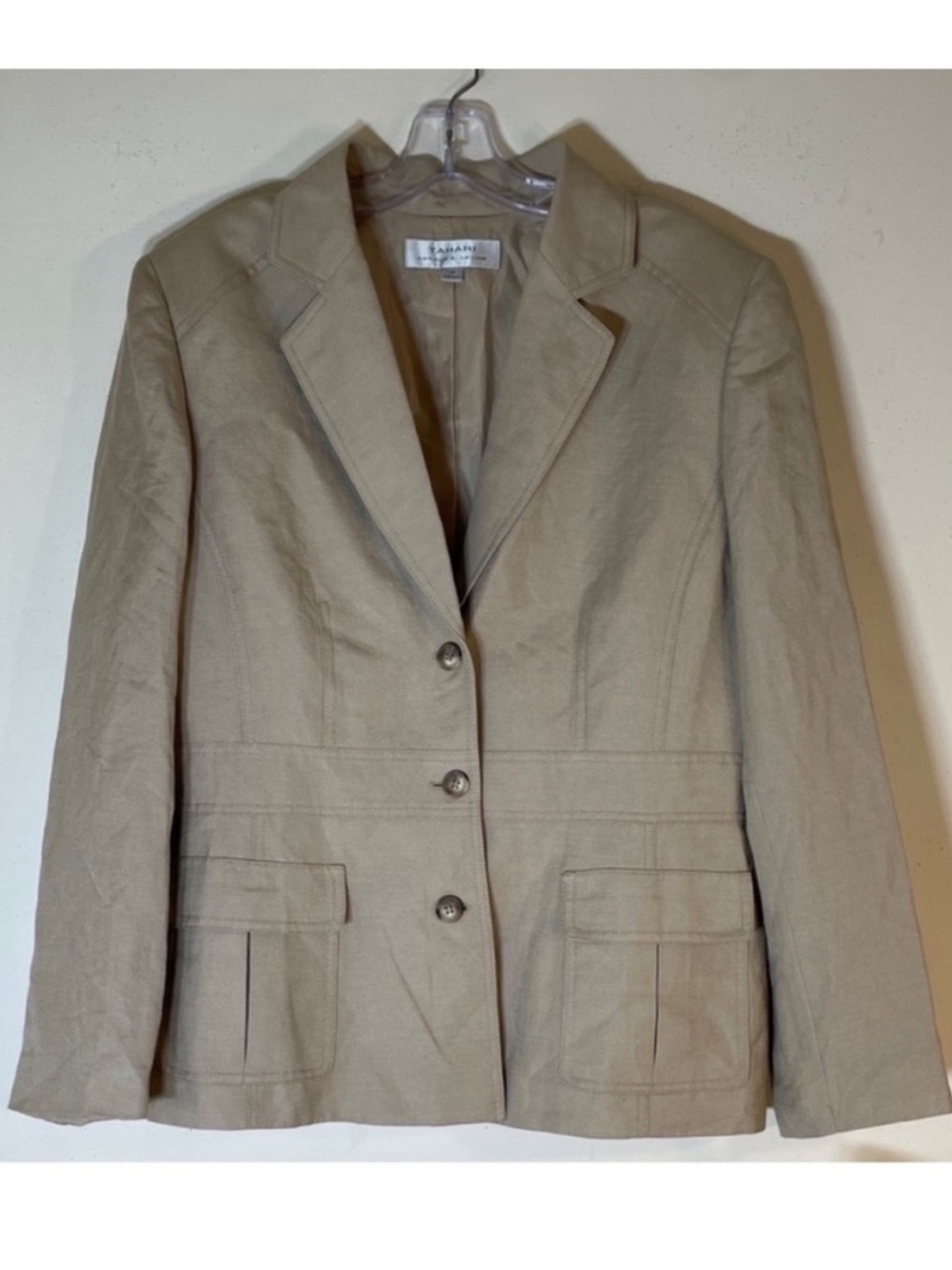 Tahari ASL Beige Linen Blend Three-Button Jacket. 14. NWT. $280!